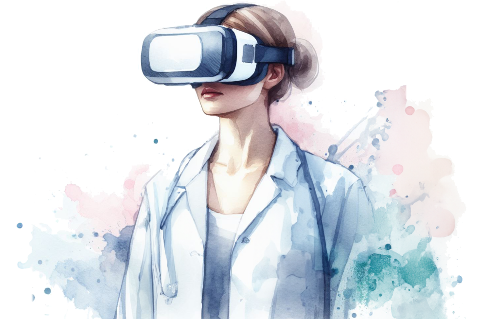 Illustratie van een zorgprofessional met een VR-bril op